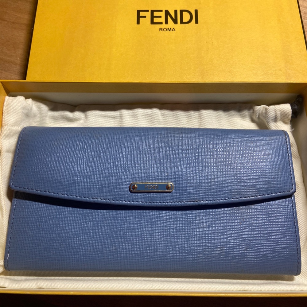 Authentic Fendi Blue Leather Long Wallet